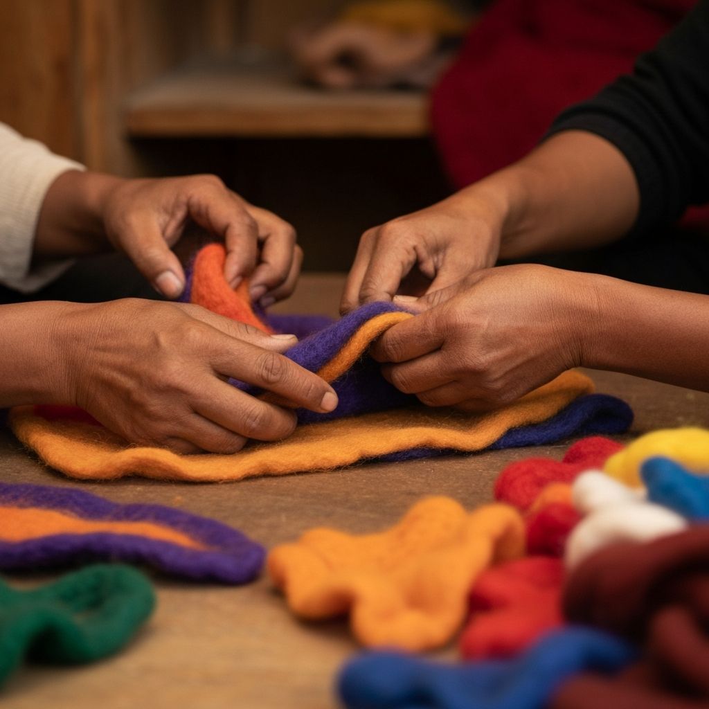 Artisans crafting handmade felt using traditional techniques