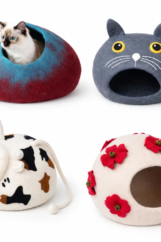 Handmade felt cat caves collection