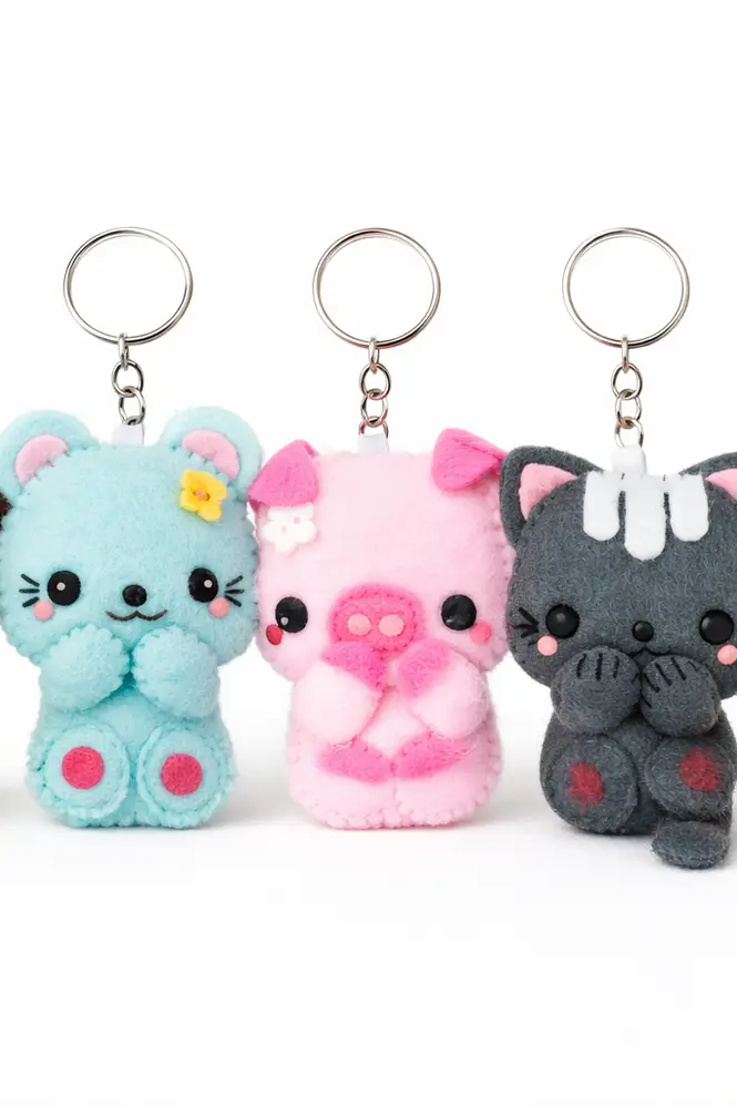 Handmade felt keyrings collection